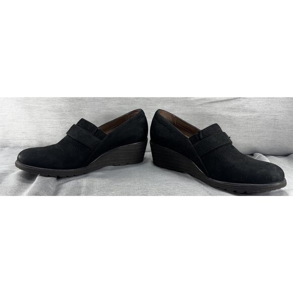 Dansko Womans Shoes Size 39 Black Suede 2-Inch Wedge Heel Buckle Clog - Picture 6 of 8